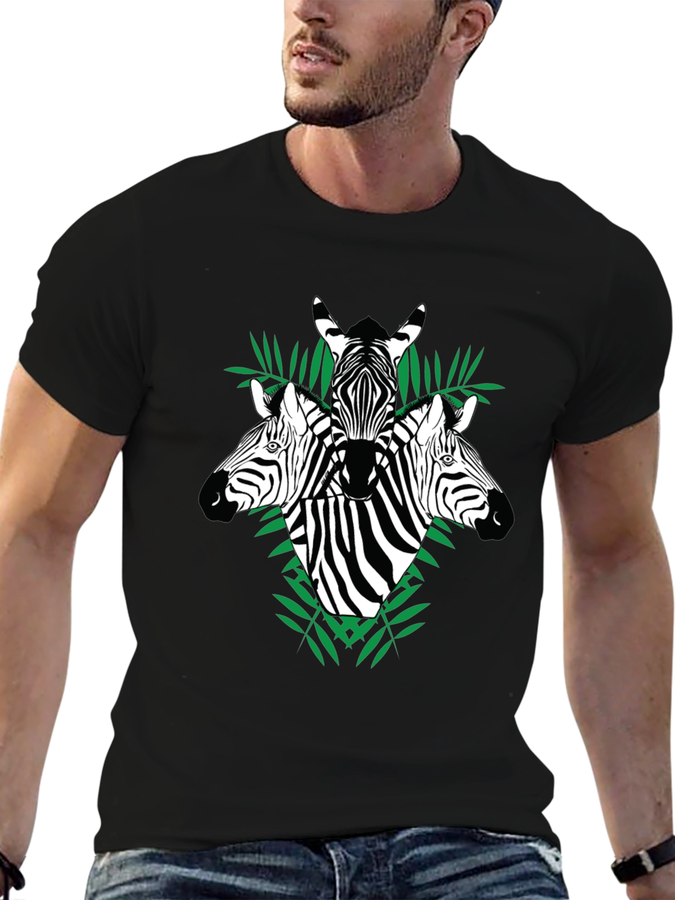 Zebra Graphic Tee - Black Cotton Crew Neck T-Shirt