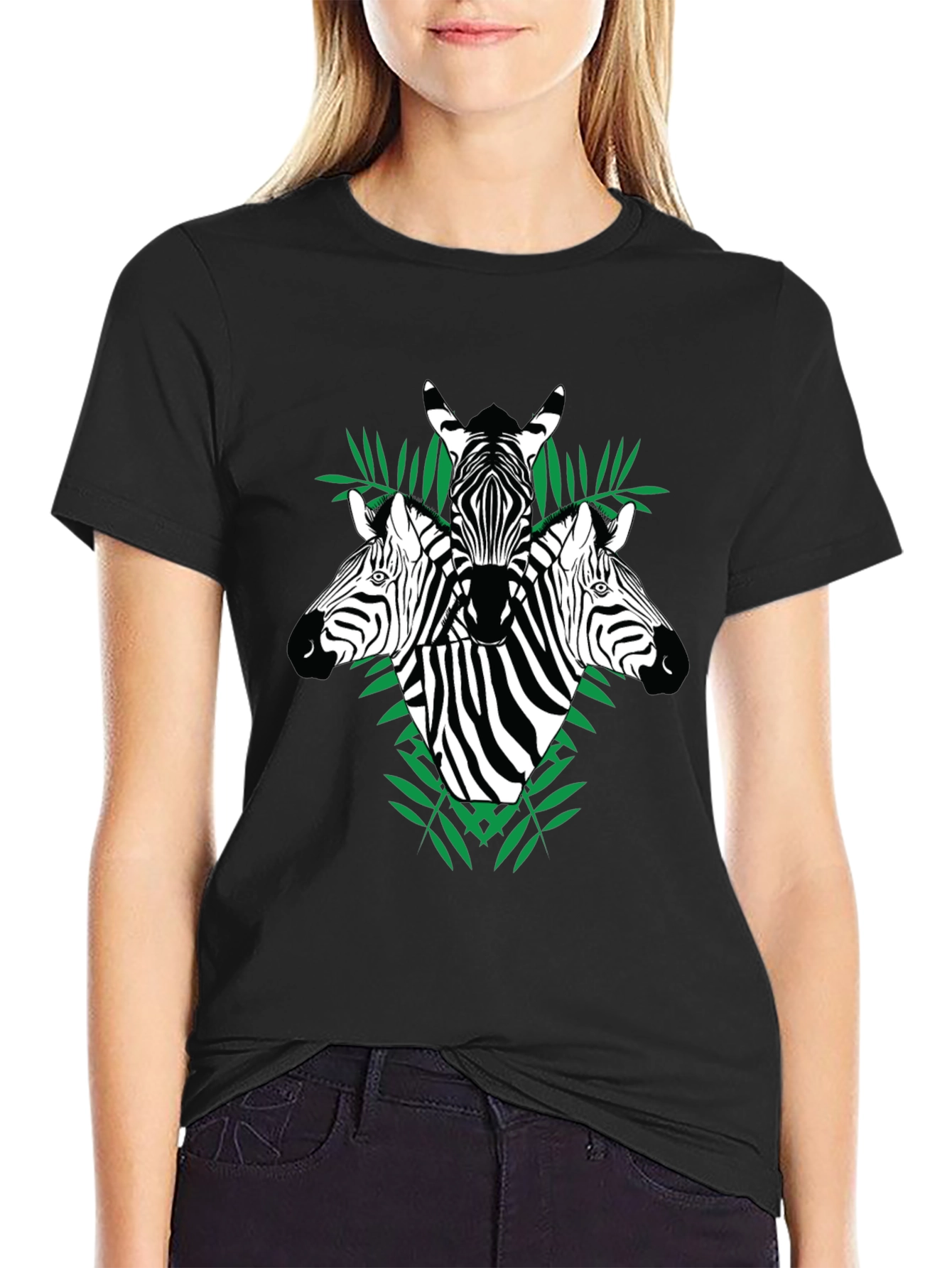 Zebra Graphic Tee - Black Cotton Crew Neck T-Shirt