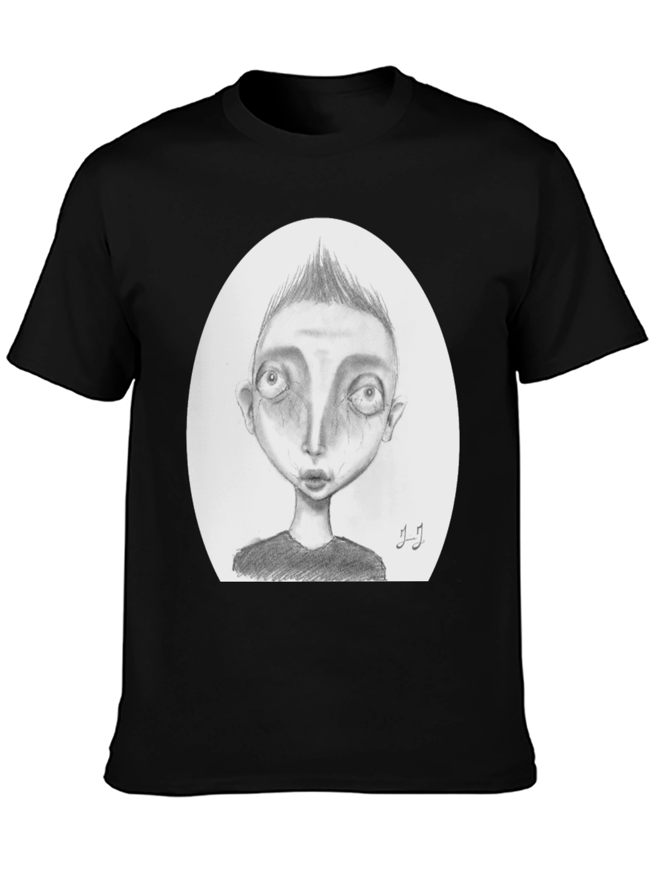 Unique Graphic Tee: Sketch Face Black T-Shirt