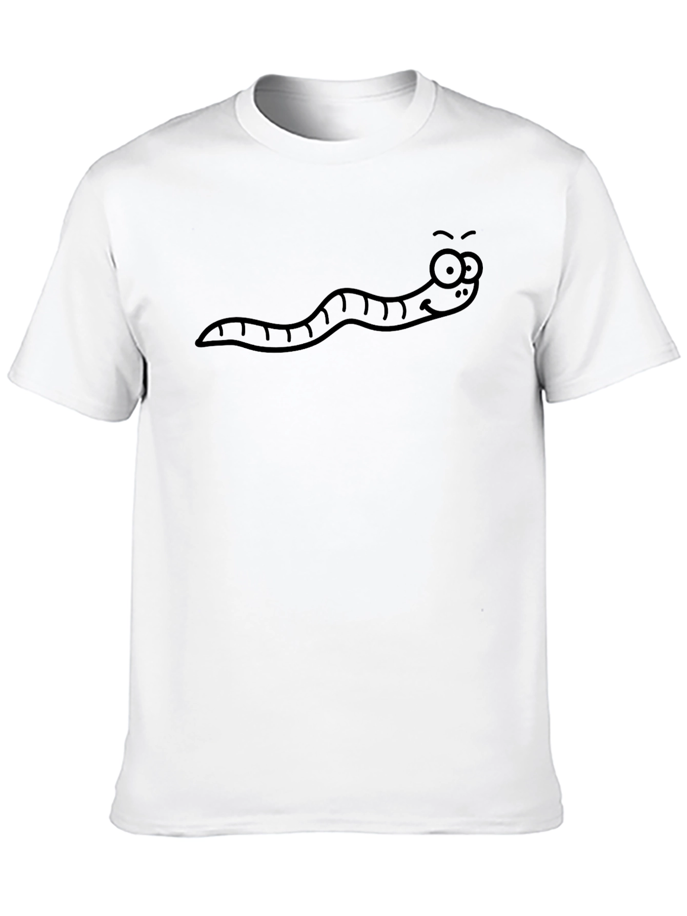 Cartoon Worm Graphic Tee - Casual Black T-Shirt