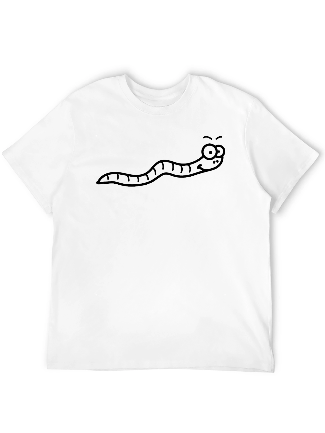 Cartoon Worm Graphic Tee - Casual Black T-Shirt