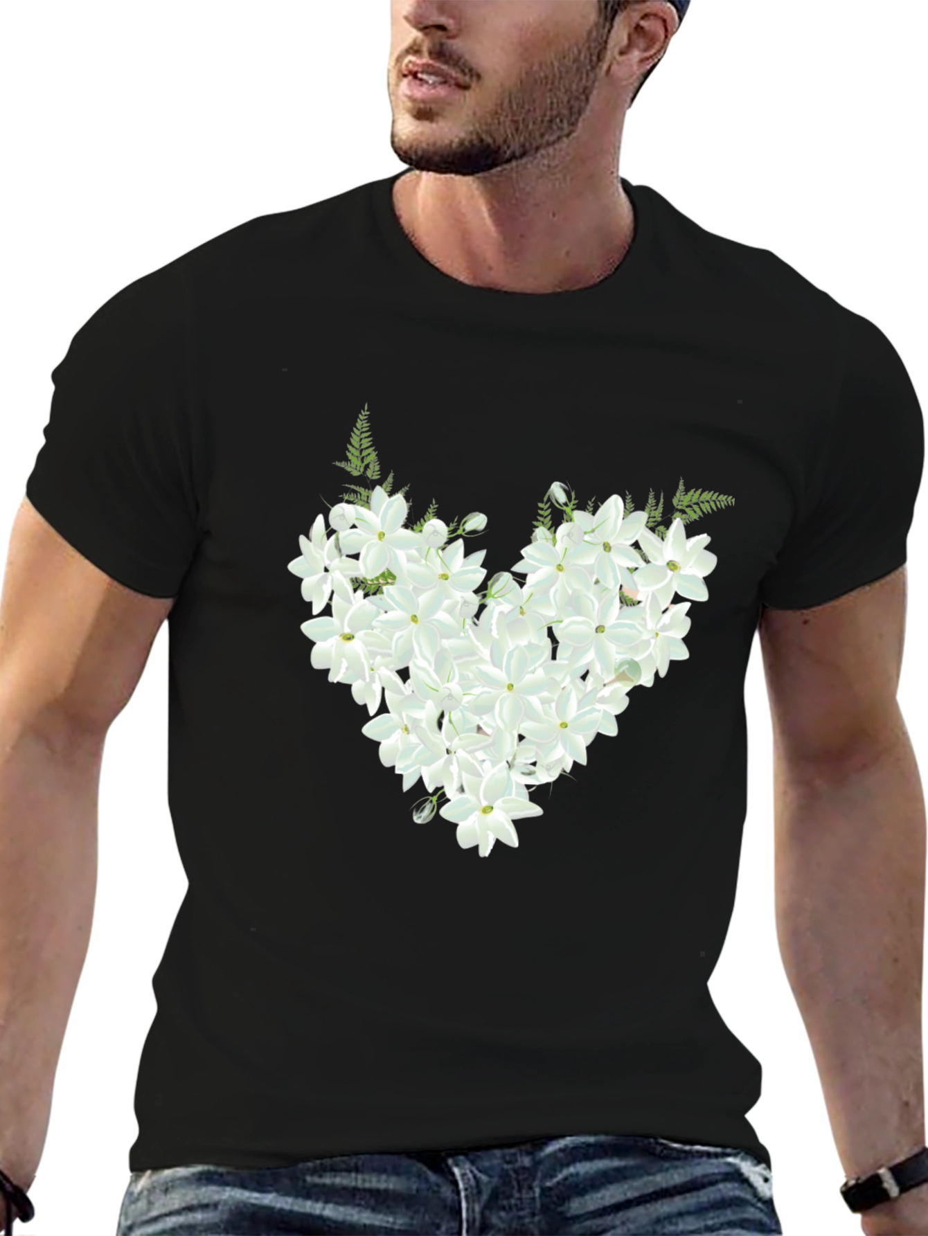 Floral Heart Graphic Black T-Shirt