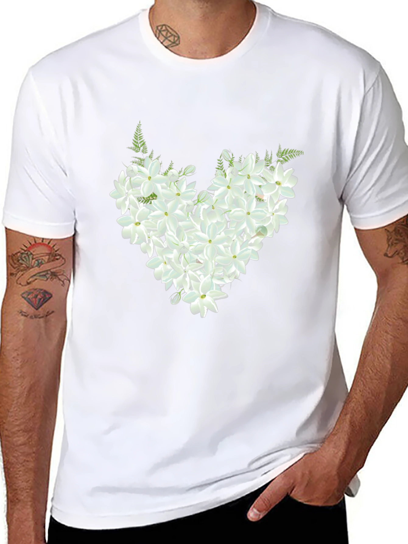 Floral Heart Graphic Black T-Shirt