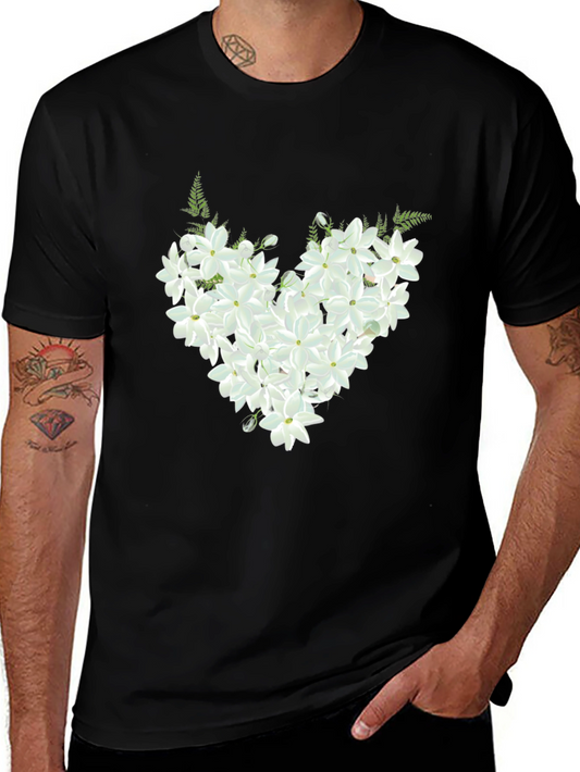 Floral Heart Graphic Black T-Shirt