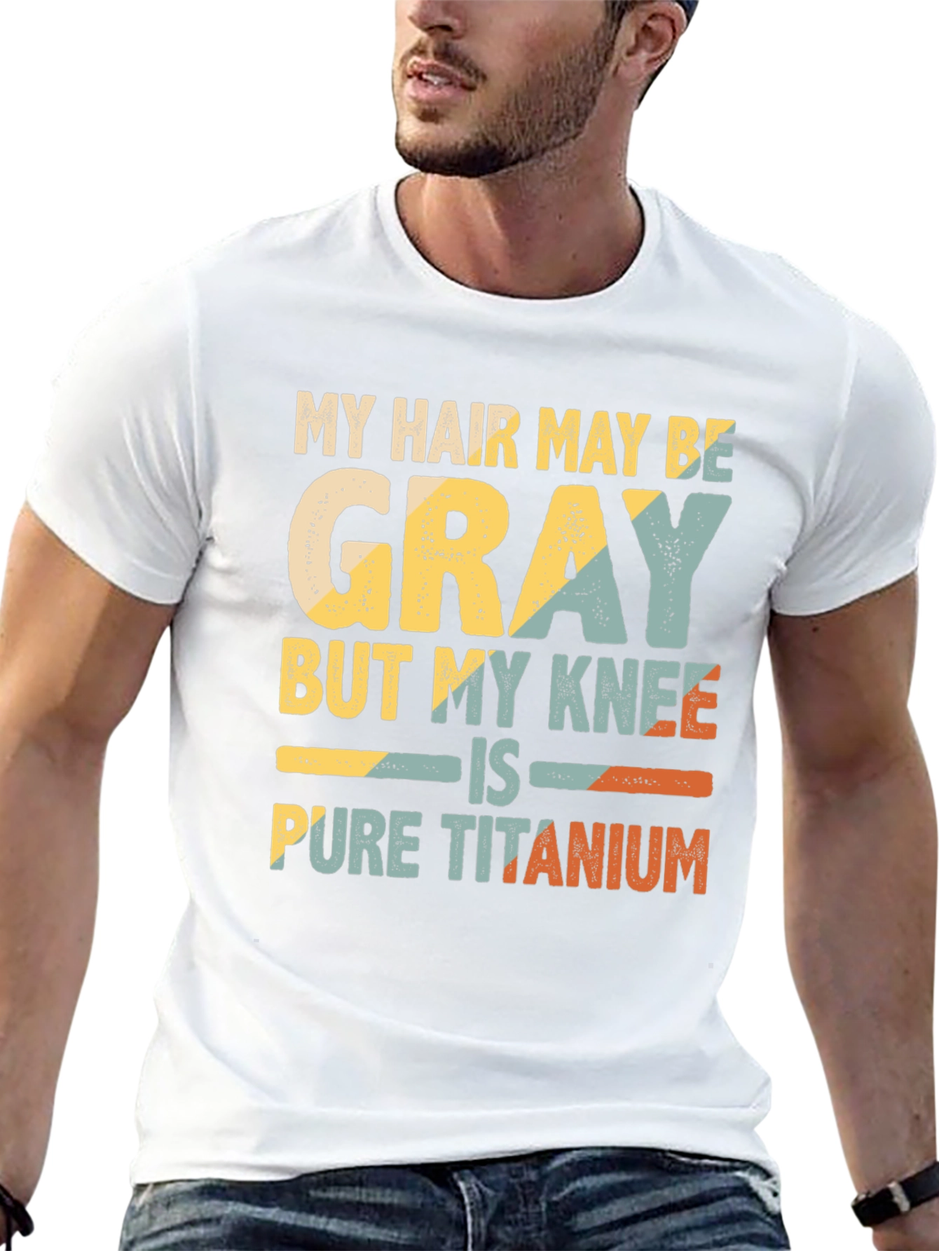 Gray Hair Pure Titanium Knee Funny T-Shirt
