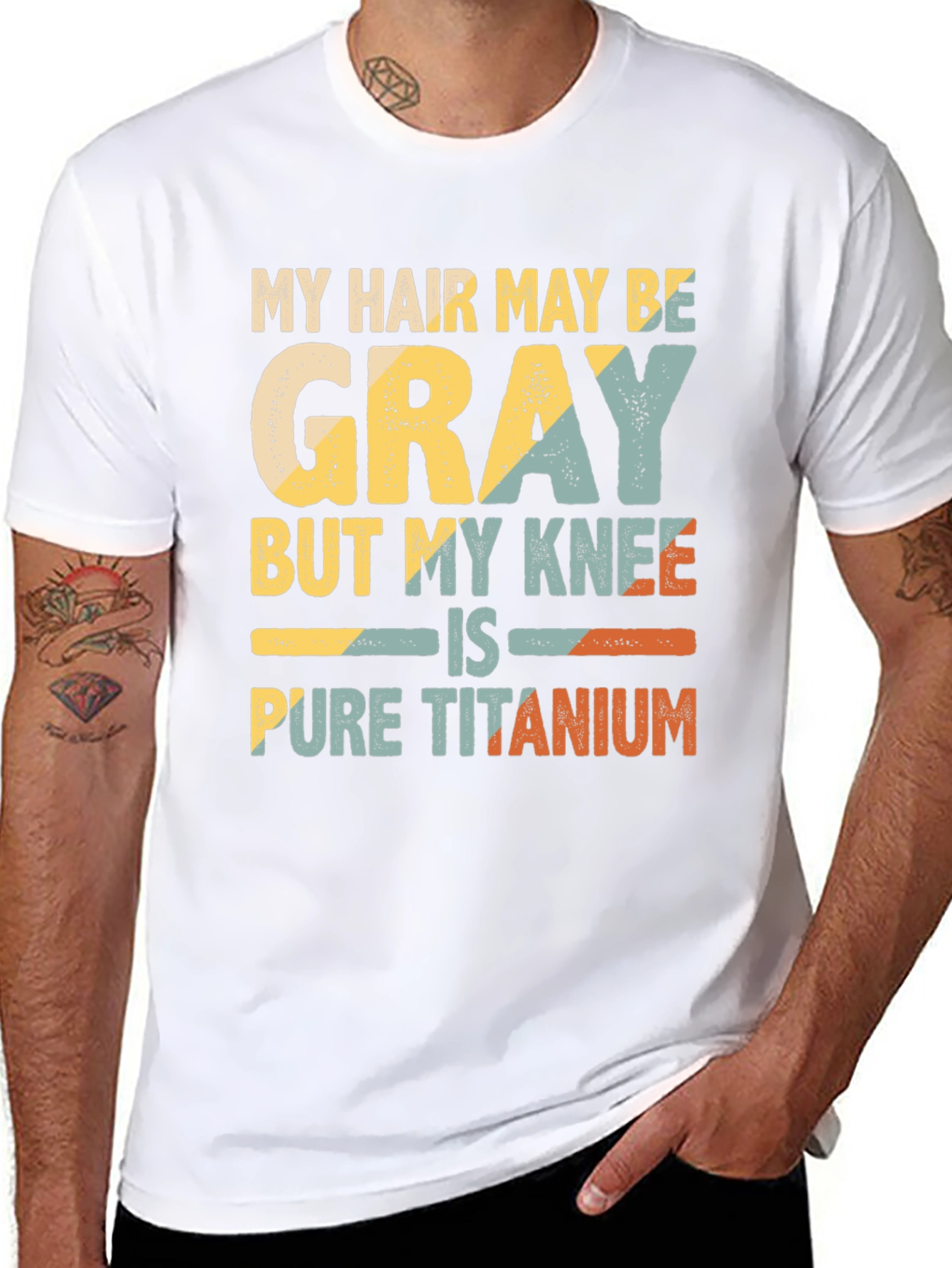 Gray Hair Pure Titanium Knee Funny T-Shirt