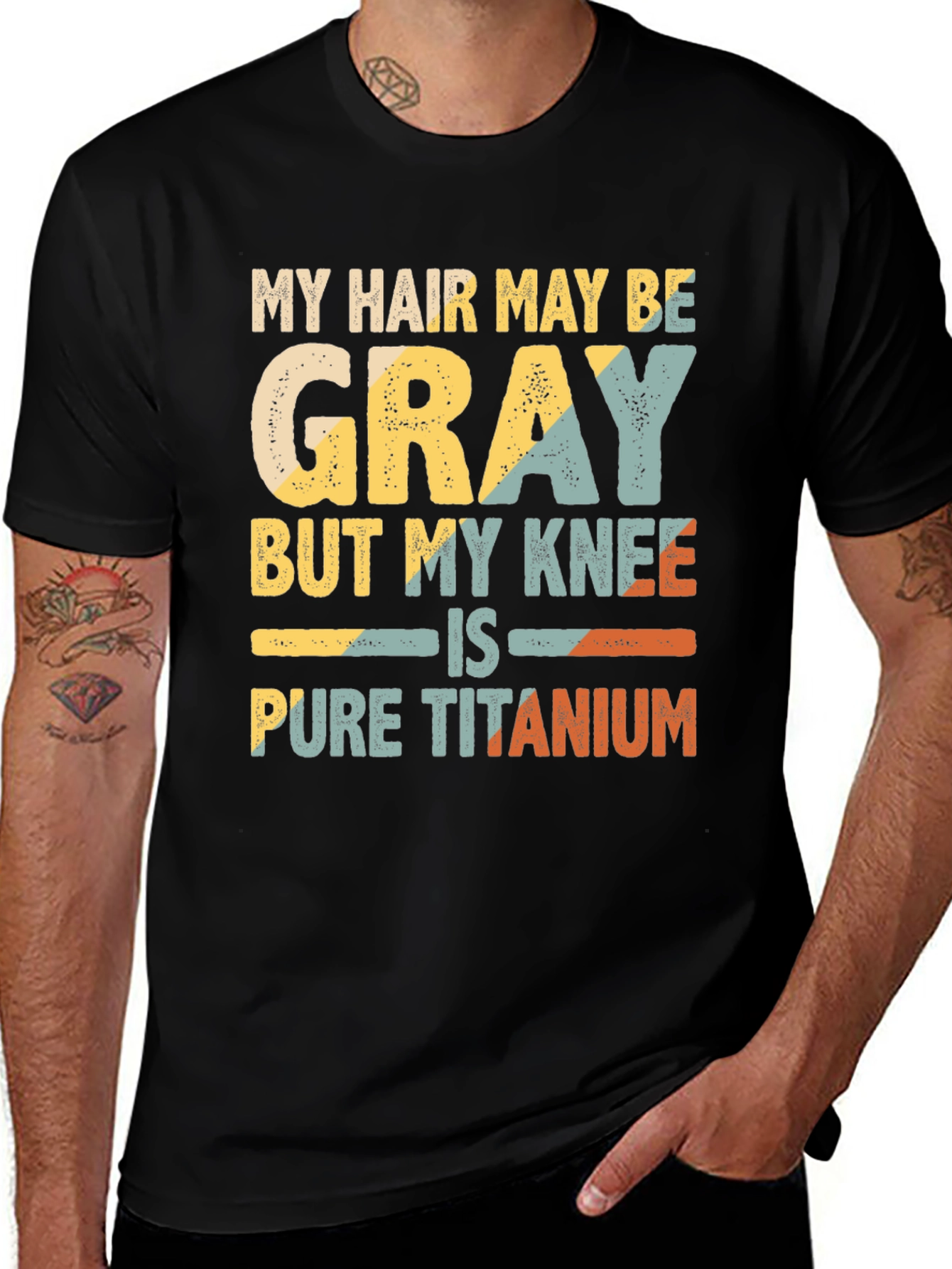 Gray Hair Pure Titanium Knee Funny T-Shirt