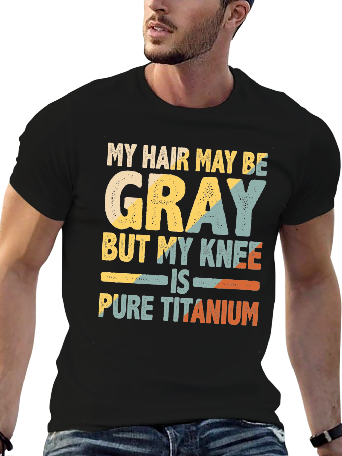 Gray Hair Pure Titanium Knee Funny T-Shirt