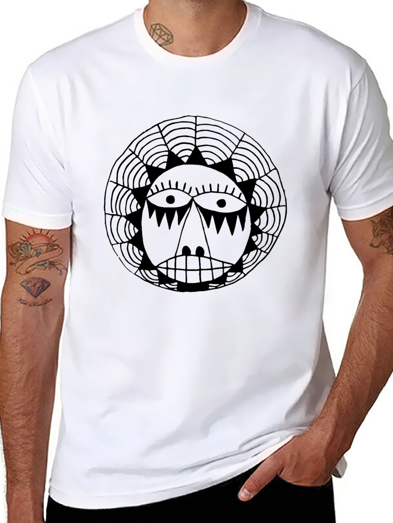 Graphic Sun Face Black T-Shirt