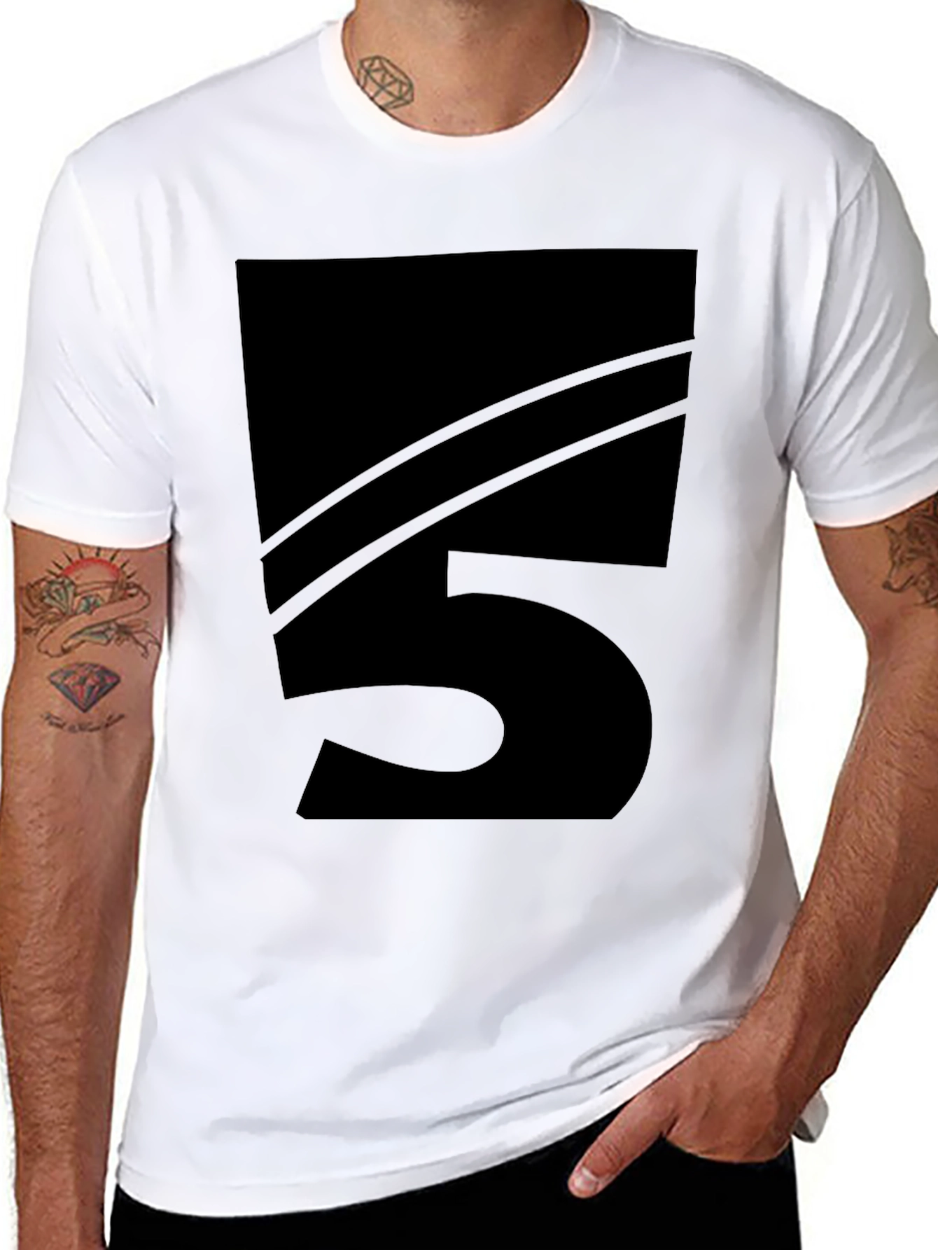 Mens Black Number 5 Graphic Tee