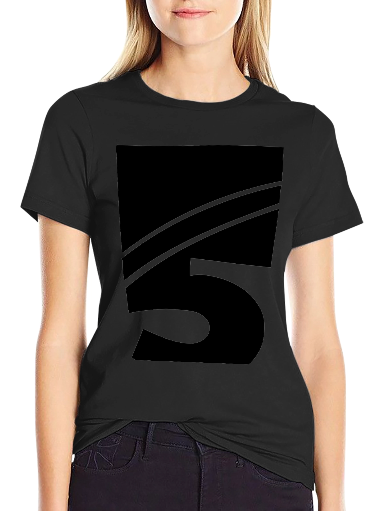 Mens Black Number 5 Graphic Tee