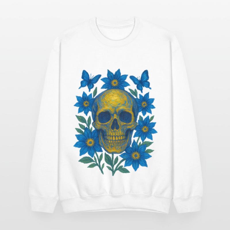 Vivid Blue Skull with Floral Accents