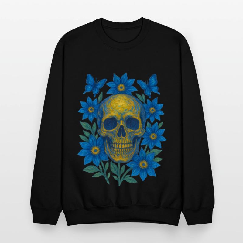 Vivid Blue Skull with Floral Accents