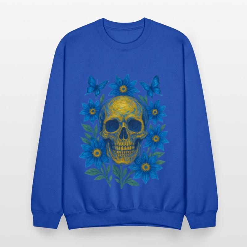 Vivid Blue Skull with Floral Accents