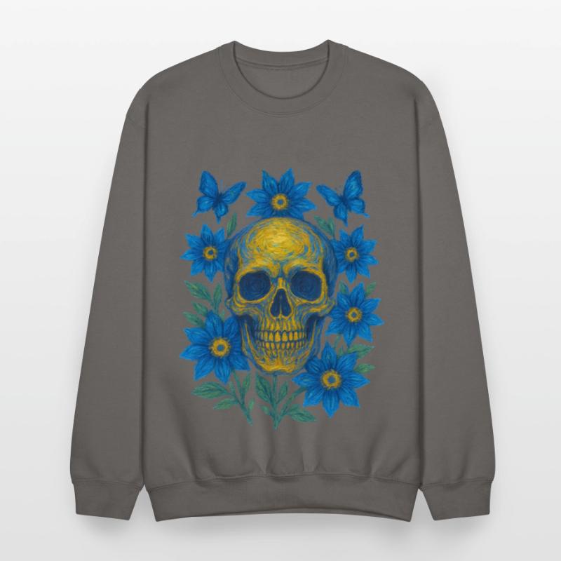 Vivid Blue Skull with Floral Accents