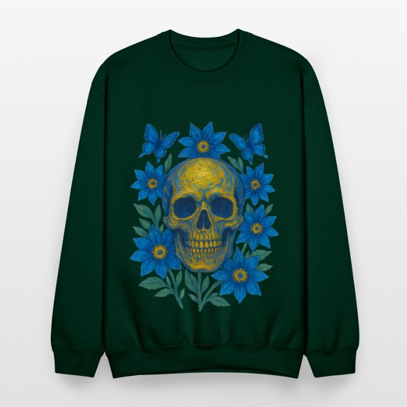 Vivid Blue Skull with Floral Accents