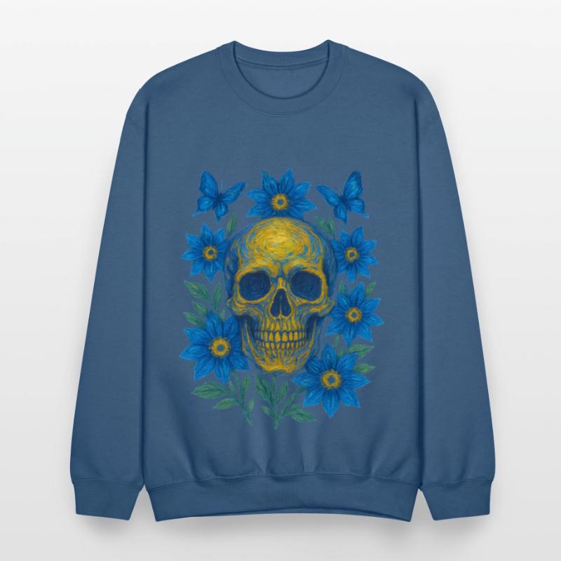 Vivid Blue Skull with Floral Accents