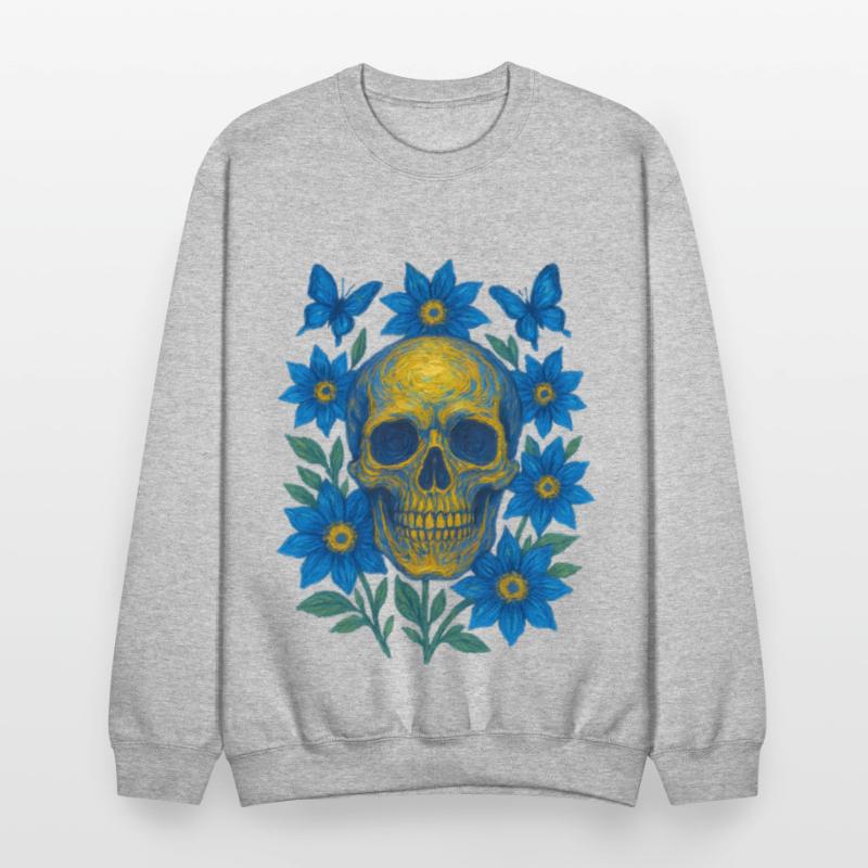 Vivid Blue Skull with Floral Accents