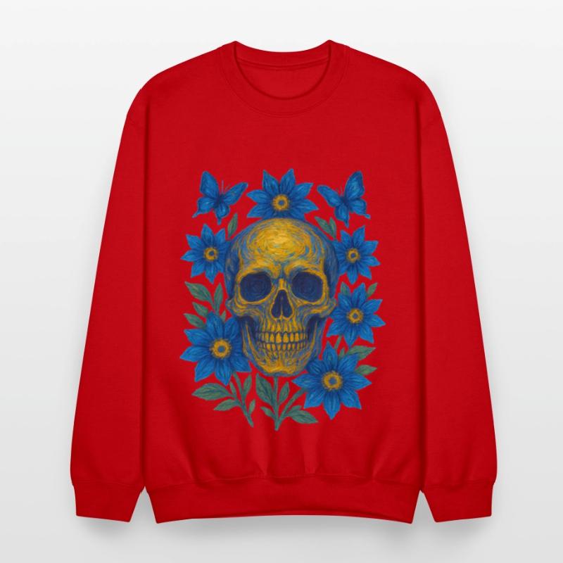 Vivid Blue Skull with Floral Accents