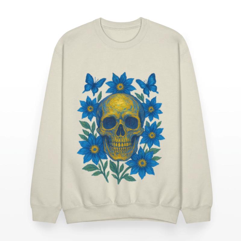 Vivid Blue Skull with Floral Accents