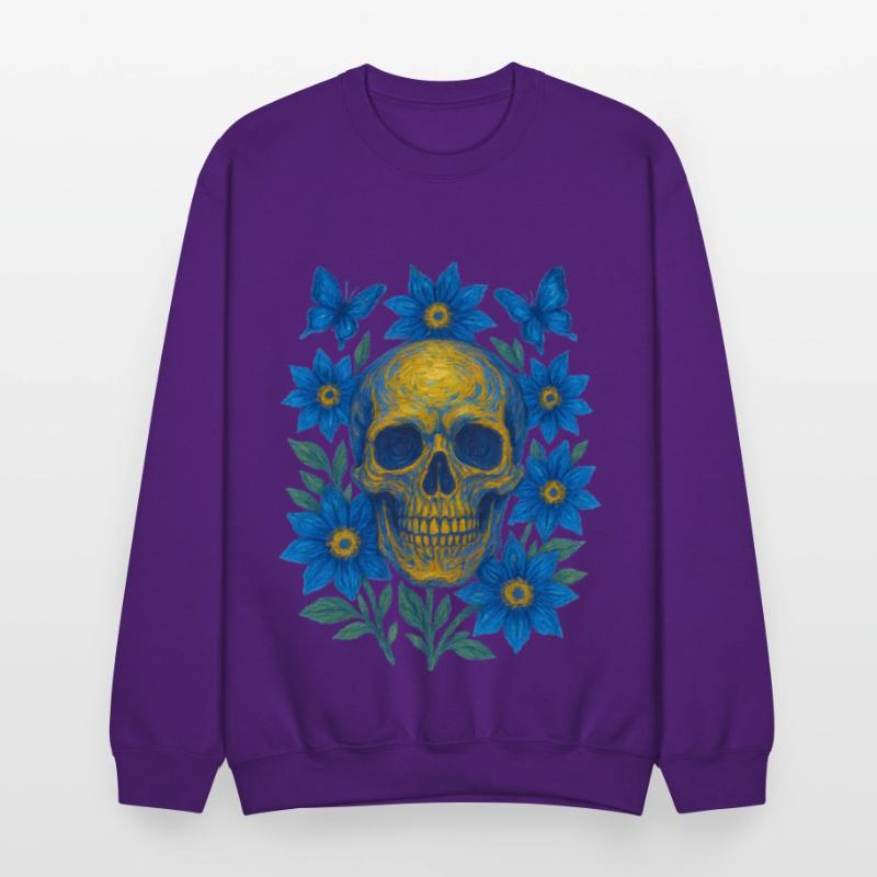 Vivid Blue Skull with Floral Accents