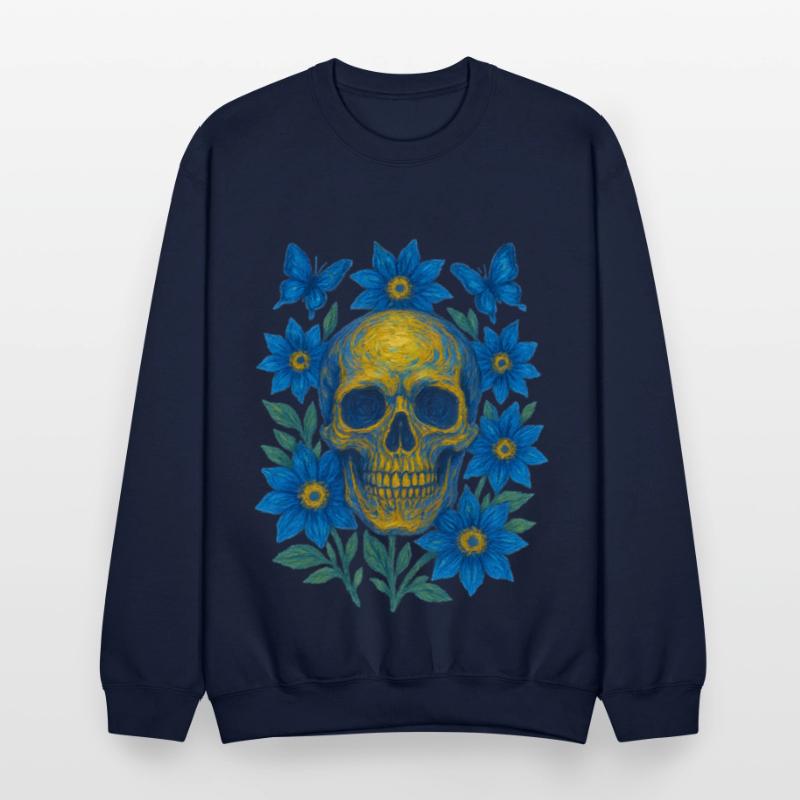 Vivid Blue Skull with Floral Accents