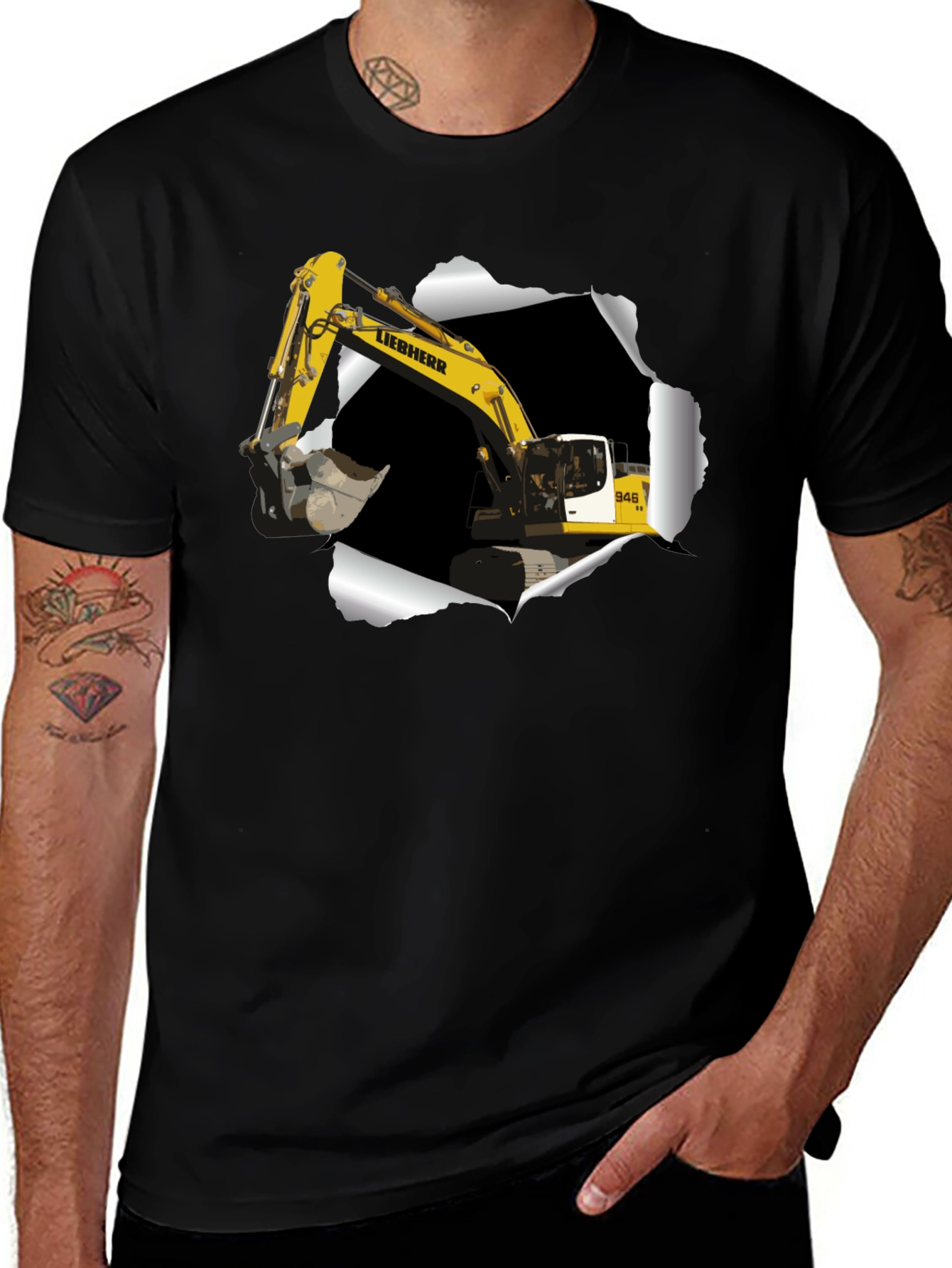 Excavator Ripped Tee - Construction Vehicle Graphic T-Shirt