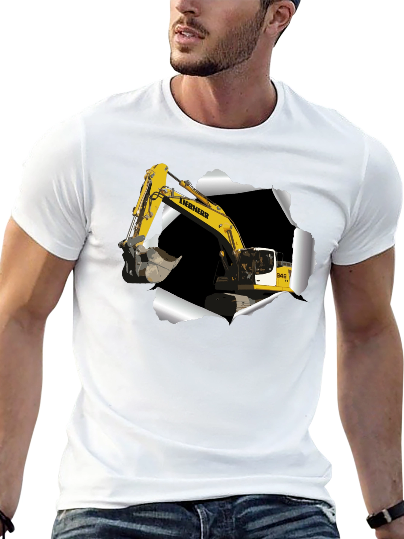 Excavator Ripped Tee - Construction Vehicle Graphic T-Shirt