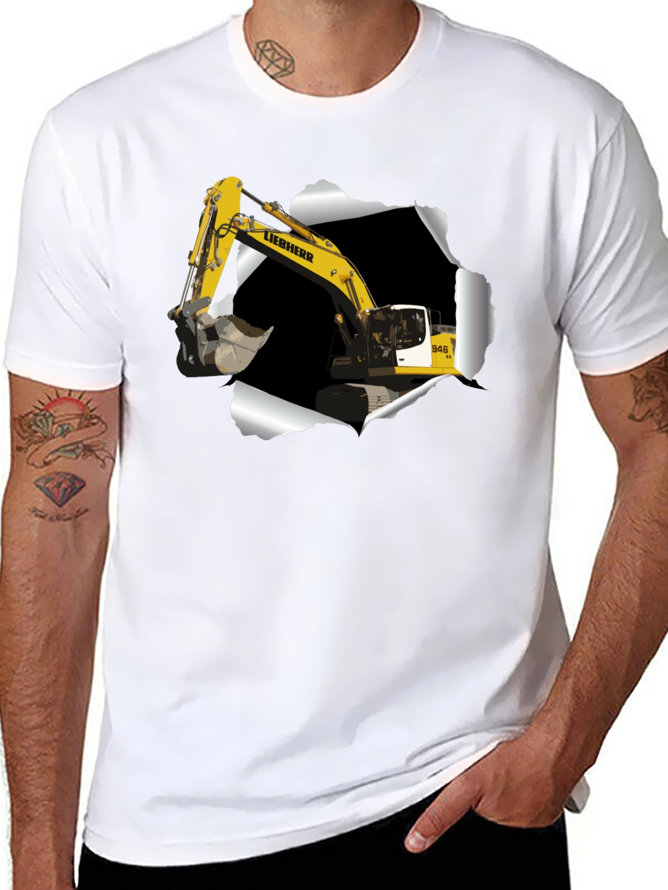 Excavator Ripped Tee - Construction Vehicle Graphic T-Shirt