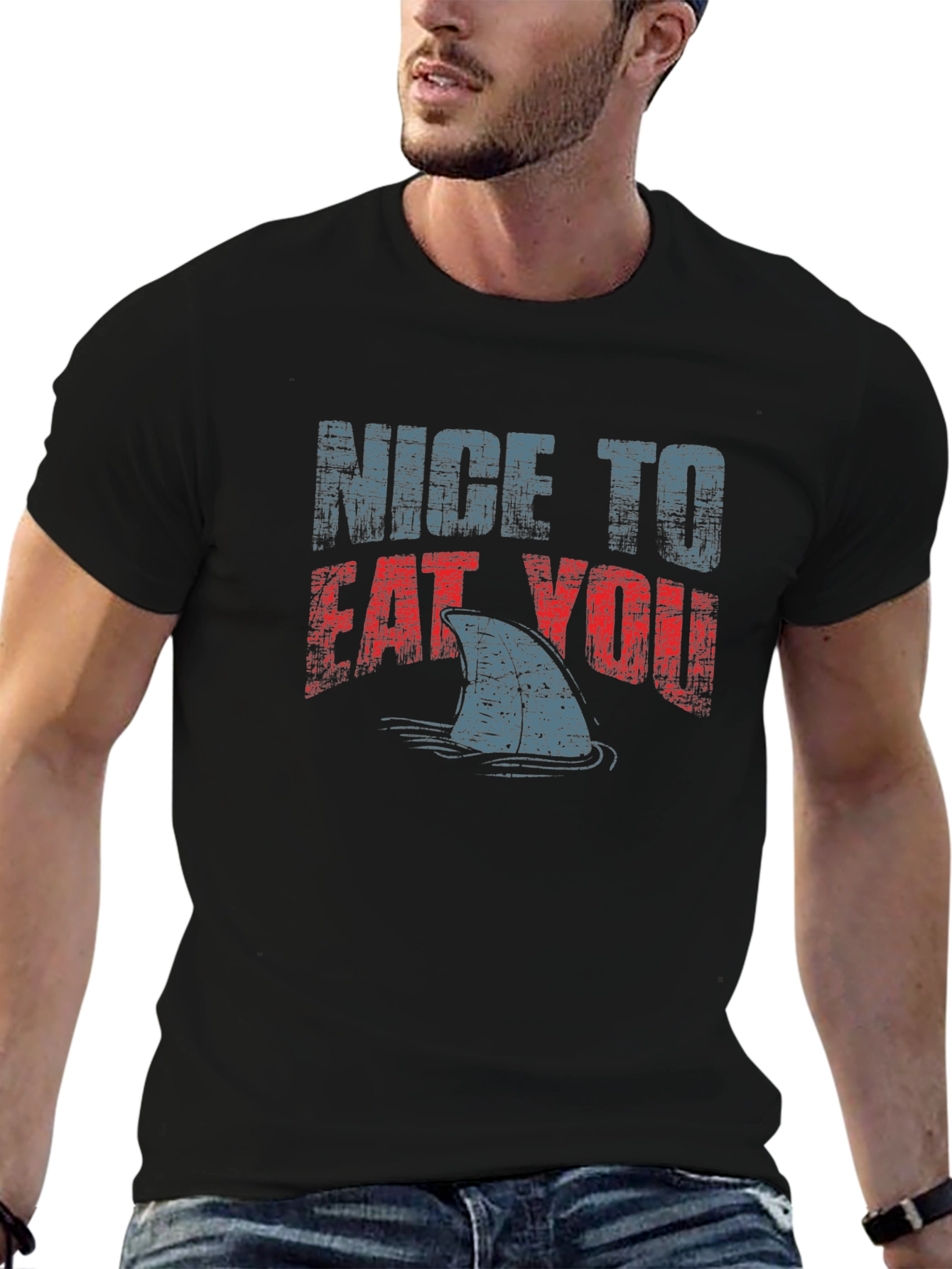 Nice To Eat You Shark Graphic Black T-Shirt