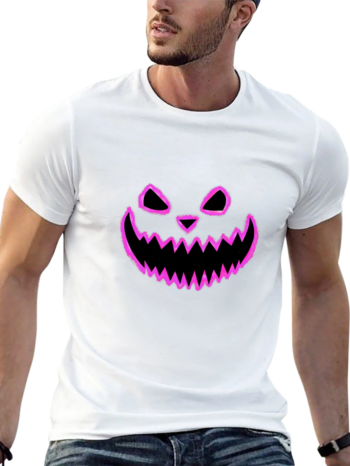 Halloween Pumpkin Face Graphic Tee - Black