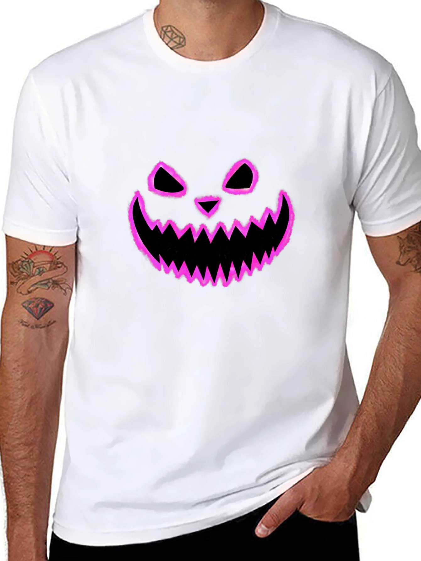 Halloween Pumpkin Face Graphic Tee - Black