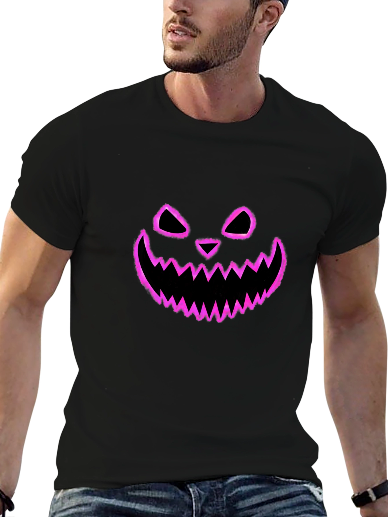 Halloween Pumpkin Face Graphic Tee - Black