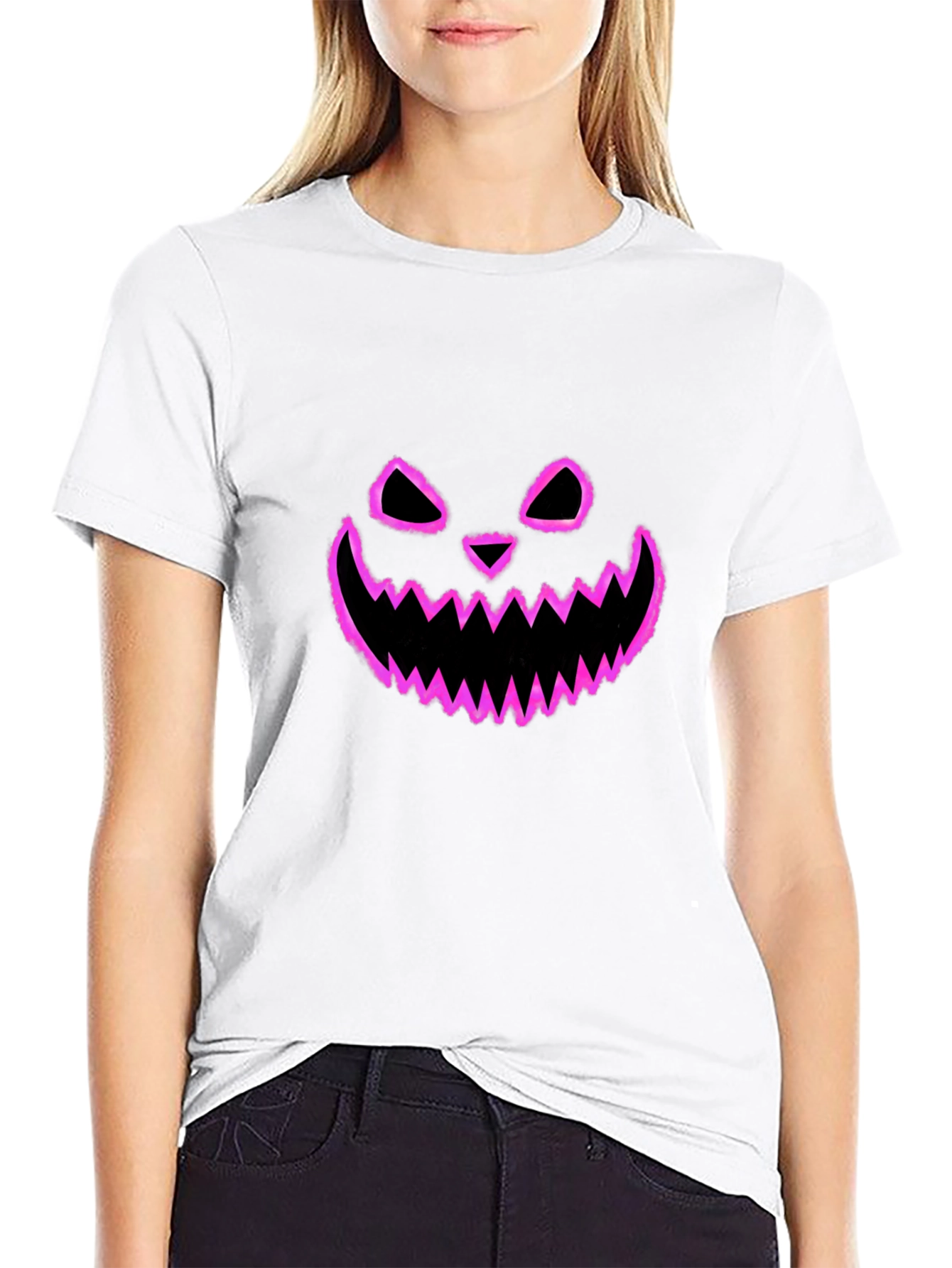 Halloween Pumpkin Face Graphic Tee - Black