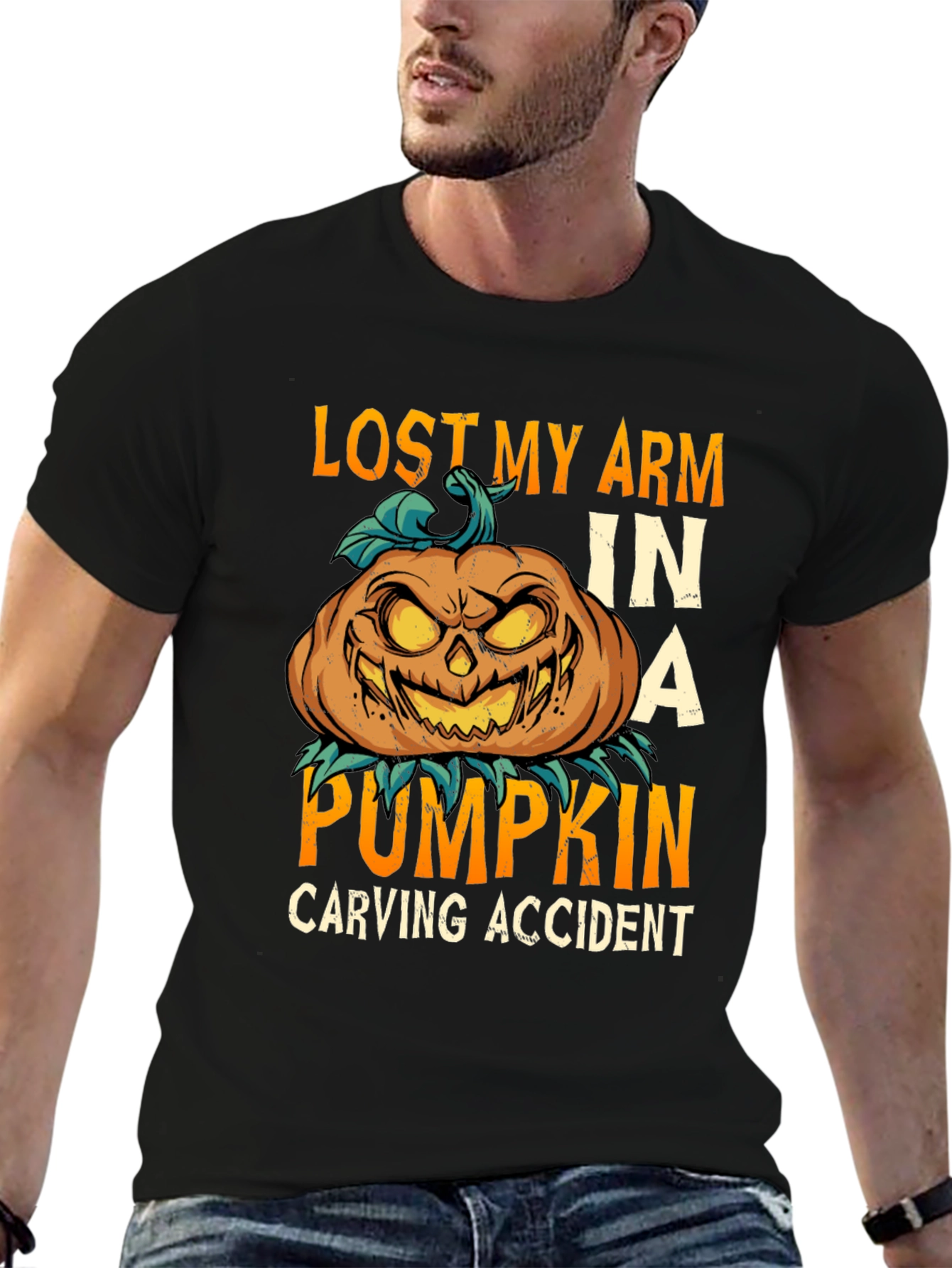 Lost Arm Pumpkin Carving Accident Tee