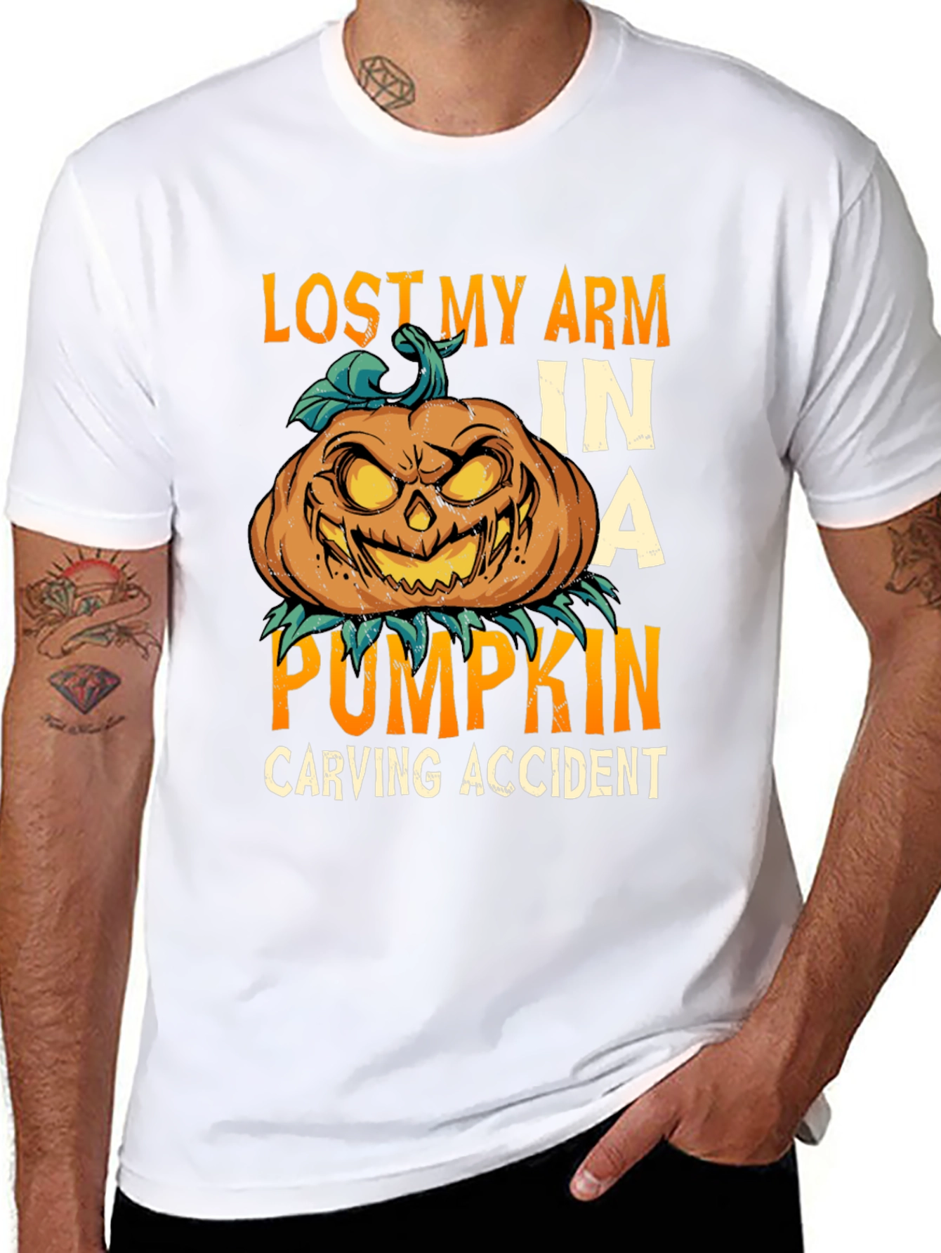 Lost Arm Pumpkin Carving Accident Tee