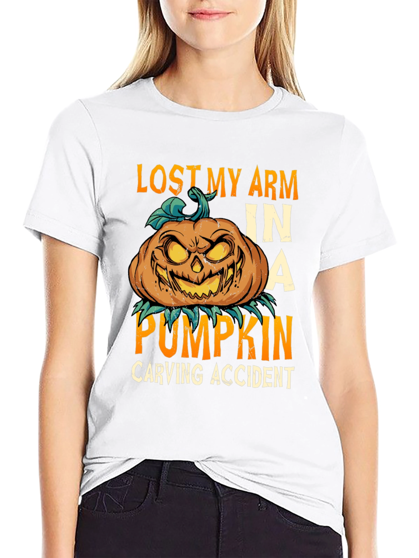 Lost Arm Pumpkin Carving Accident Tee