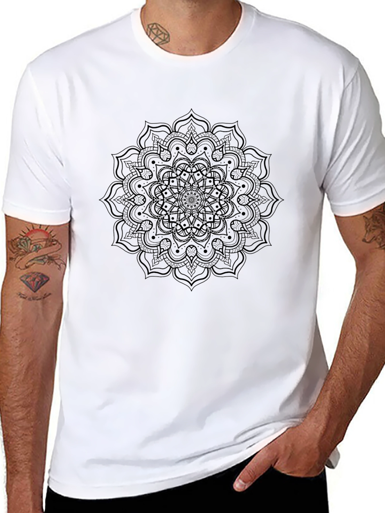 Black Mandala Graphic Tee - Mens Casual T-Shirt