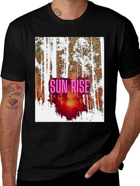 Sunrise Forest Graphic Tee - Nature Inspired Black T-Shirt