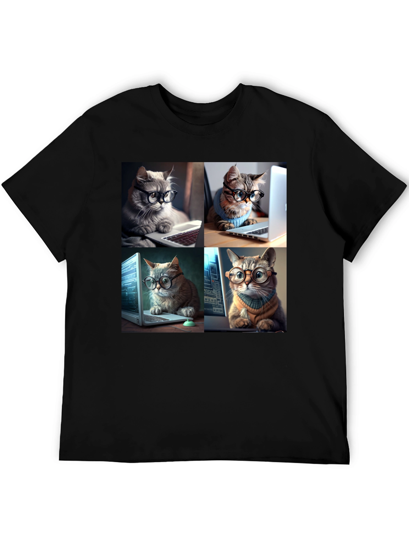 Cat Programmer T-Shirt - Black Cotton Blend
