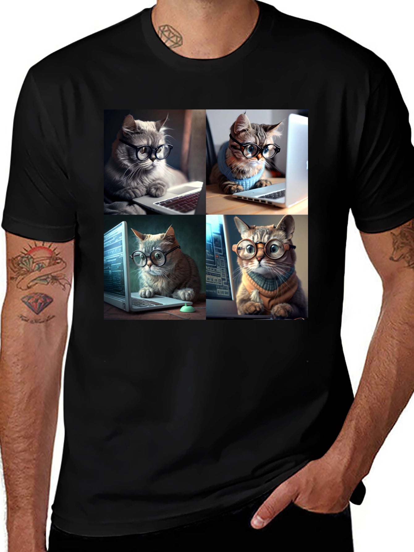 Cat Programmer T-Shirt - Black Cotton Blend