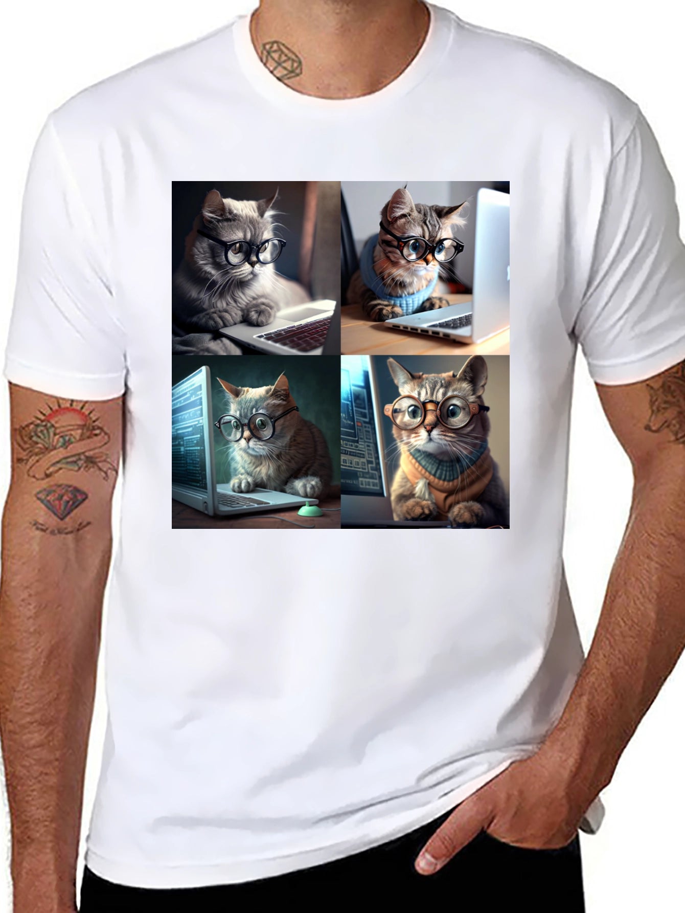 Cat Programmer T-Shirt - Black Cotton Blend