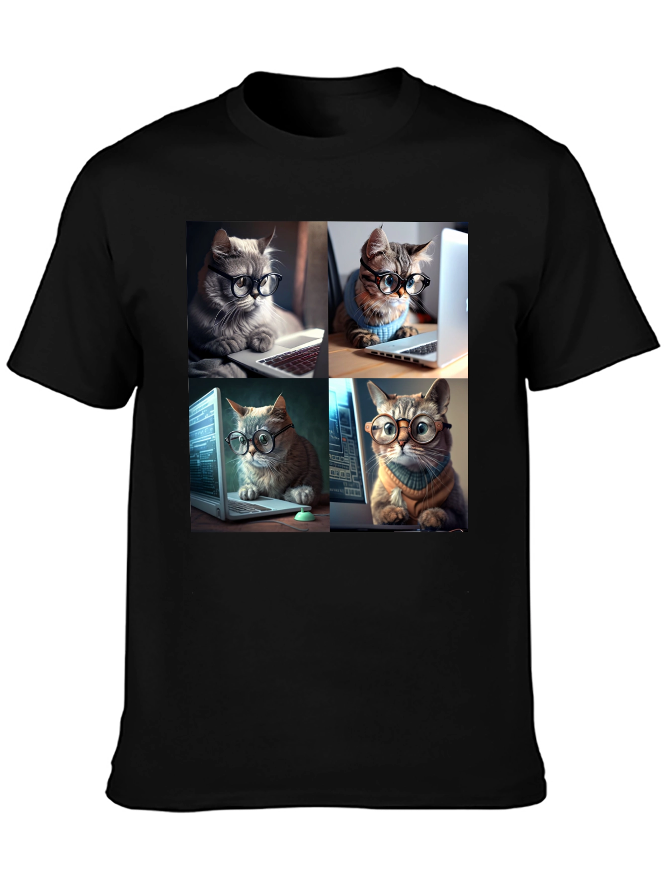 Cat Programmer T-Shirt - Black Cotton Blend