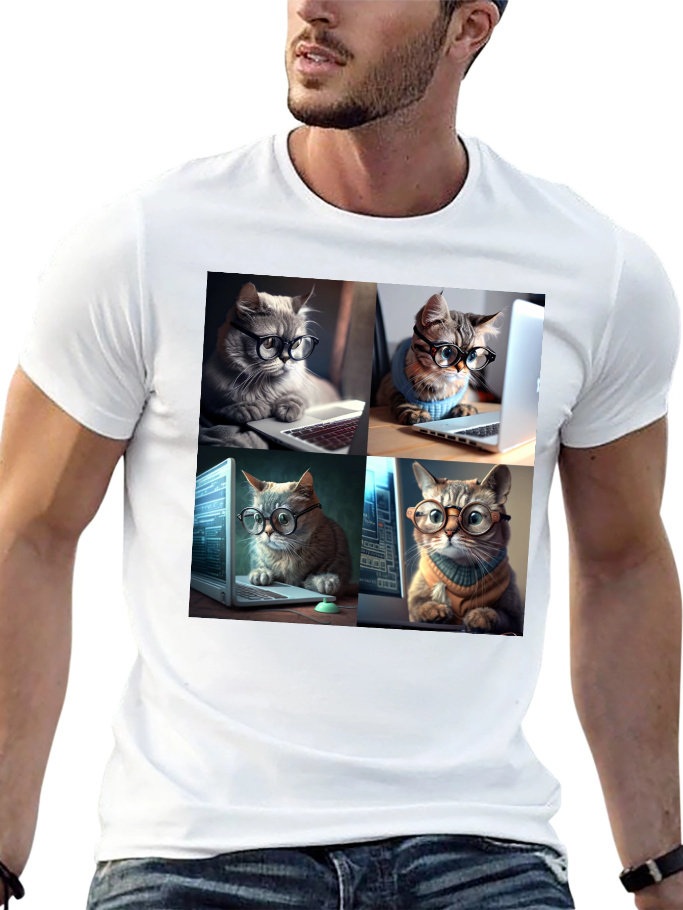 Cat Programmer T-Shirt - Black Cotton Blend