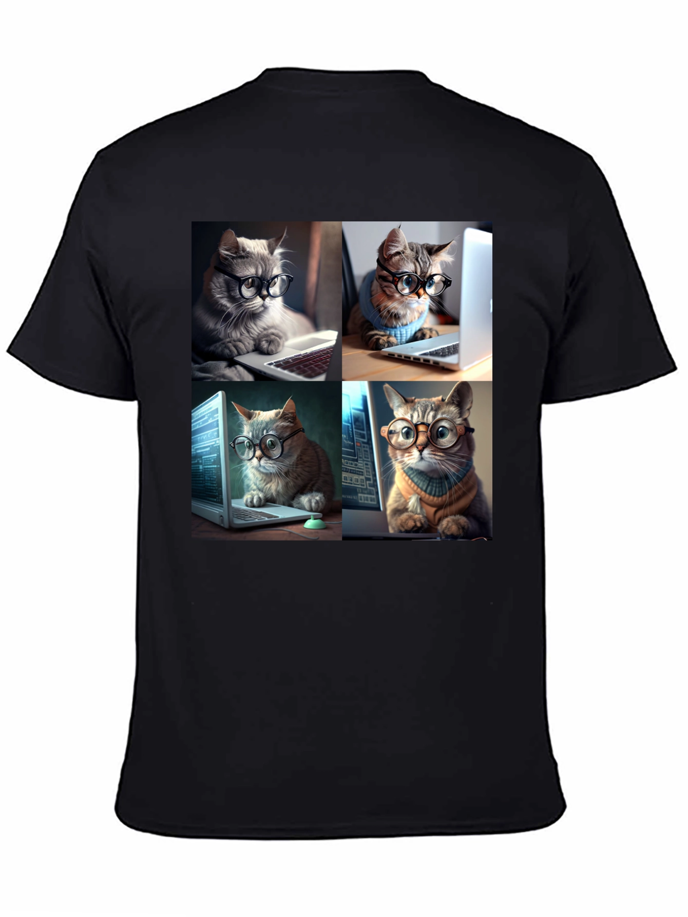 Cat Programmer T-Shirt - Black Cotton Blend