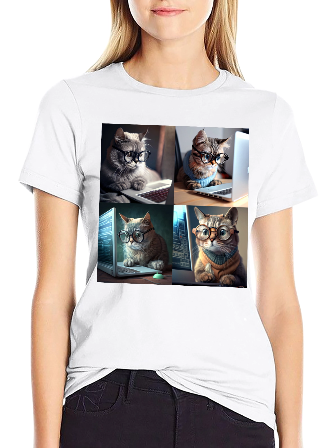 Cat Programmer T-Shirt - Black Cotton Blend