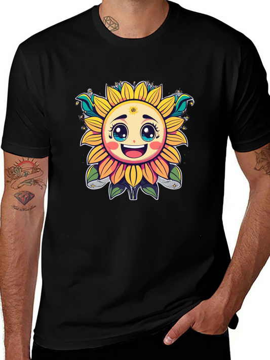 Happy Sunflower Graphic T-Shirt - Cheerful Black Tee