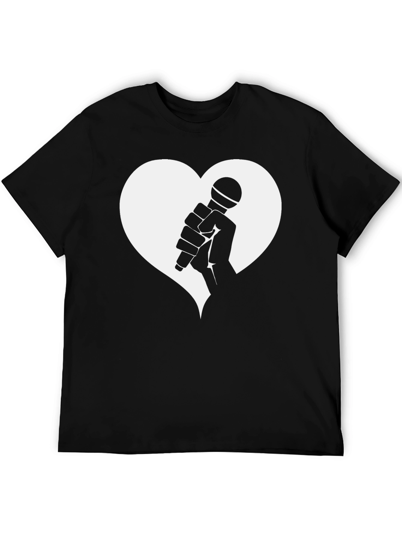 Heart Microphone Graphic Tee - Black Casual T-Shirt