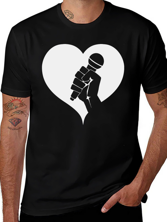 Heart Microphone Graphic Tee - Black Casual T-Shirt