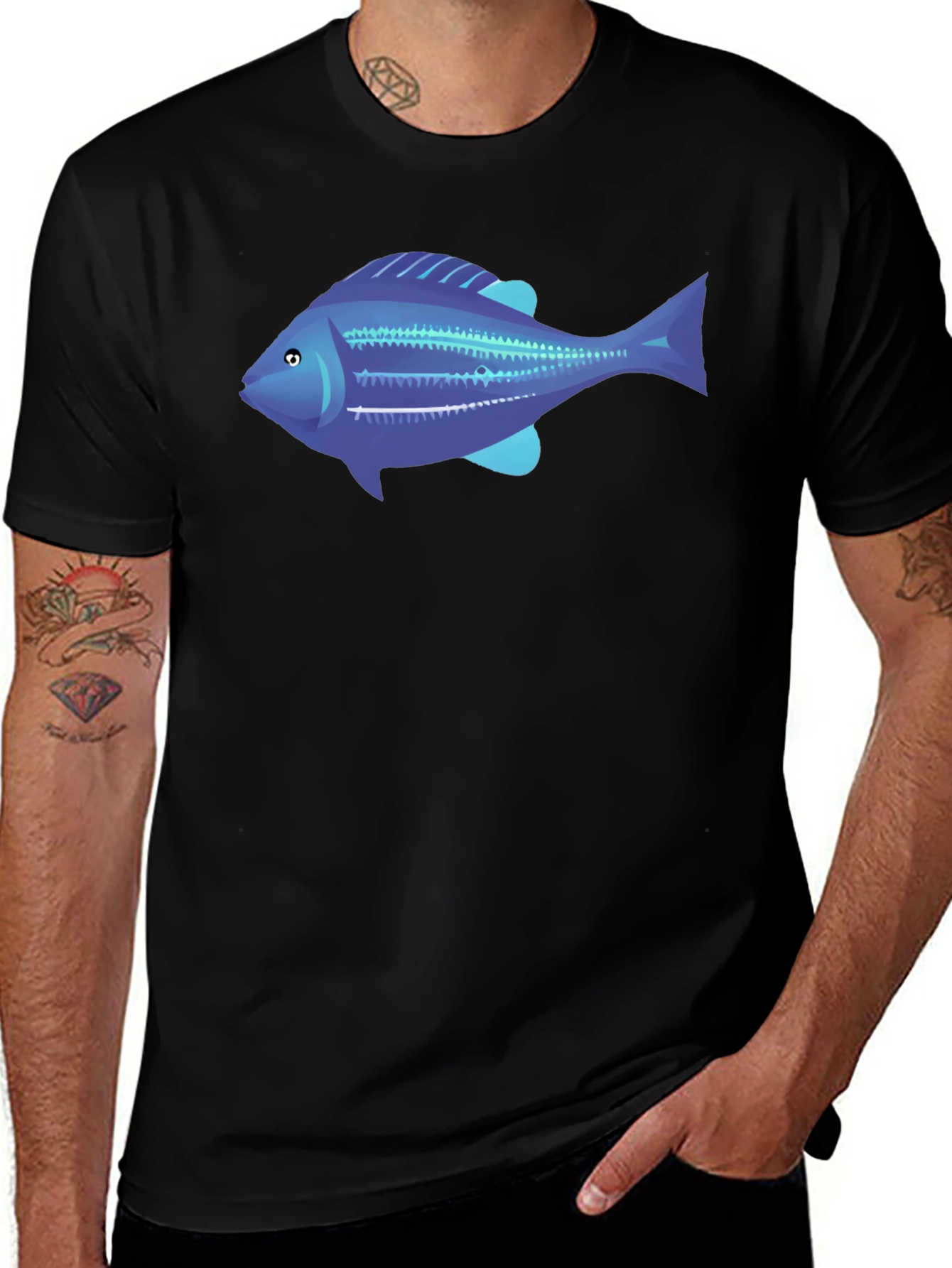 Blue Fish Graphic Tee - Mens Black T-Shirt